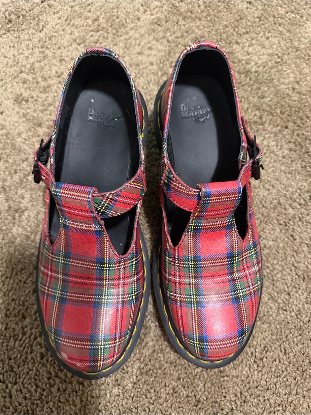 Dr. Martens Women’s Red Tartan Mary Jane Shoes